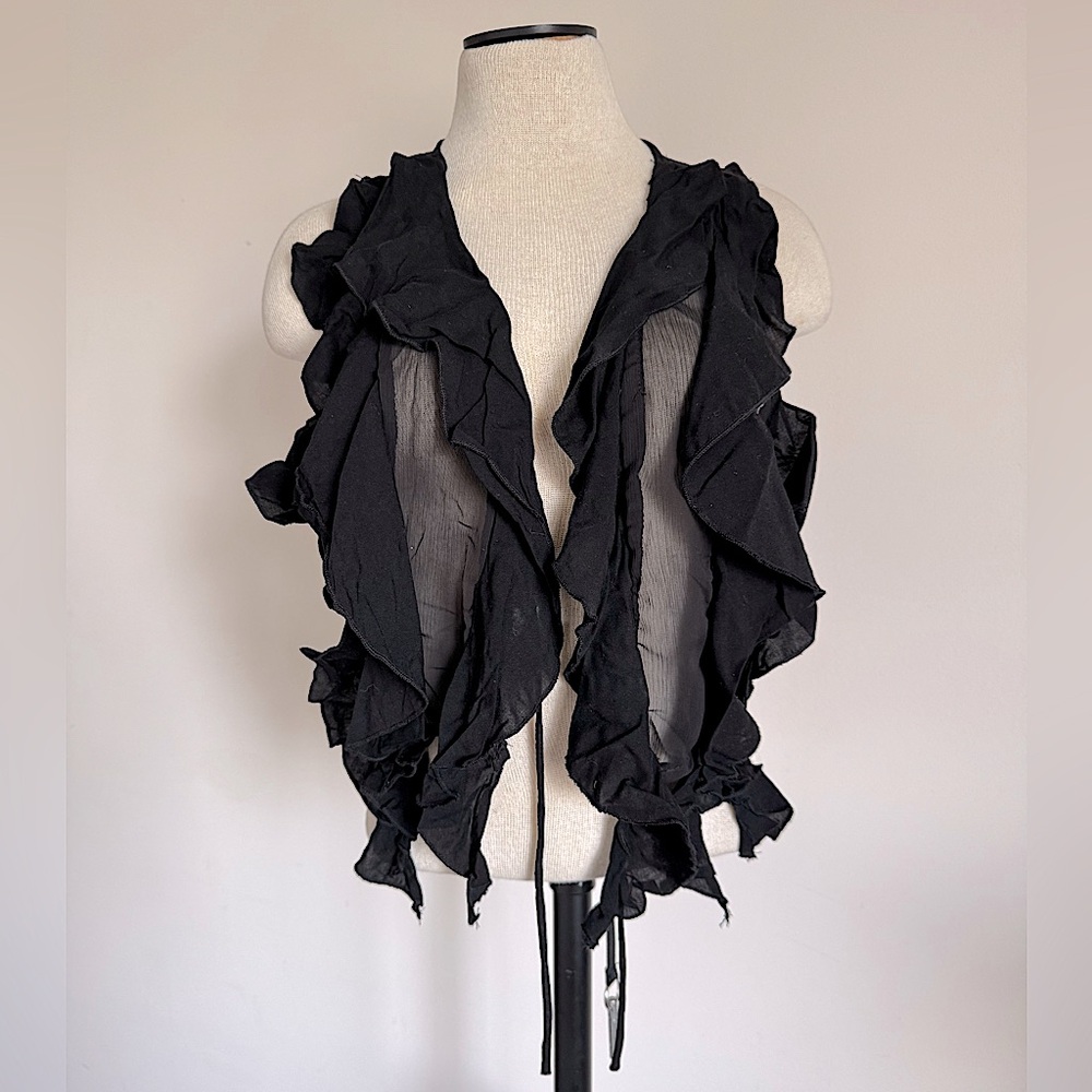 METROPARK Black Bolero Vest with Ruffles, Tie Lace Up Closure Large